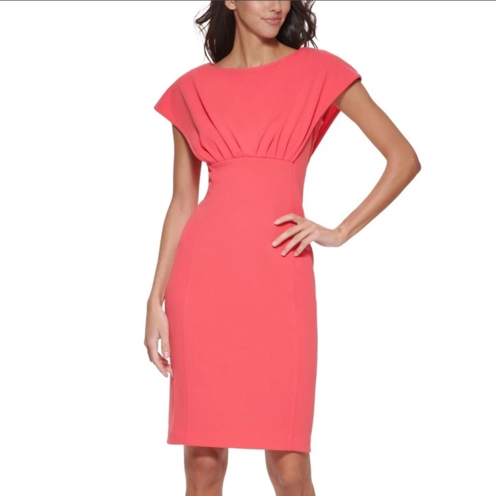 Calvin Klein Coral scuba crepe Sheath Dress 2P